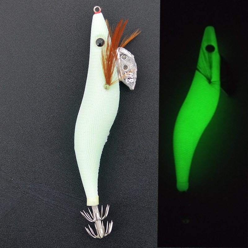 Fishing Hook Size - 1 個発光イカジグホワイトグローウッドエビタコイカジグフックイカ釣りルアーサイズ 2.5 # 3.0 #