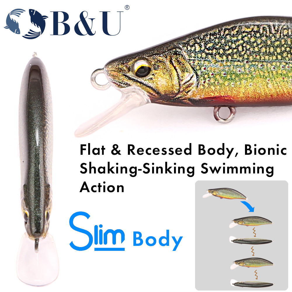 B&U トラウトパターンハードベイトシンキングミノー釣りルア - Fishing Hook Treble のレビューと価格
