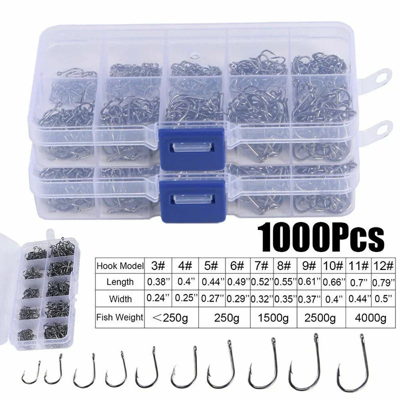 50-1600 個/箱釣り針炭素鋼強力な鋭いシルバーサークル - Fishing Hook Assortment のレビューと価格
